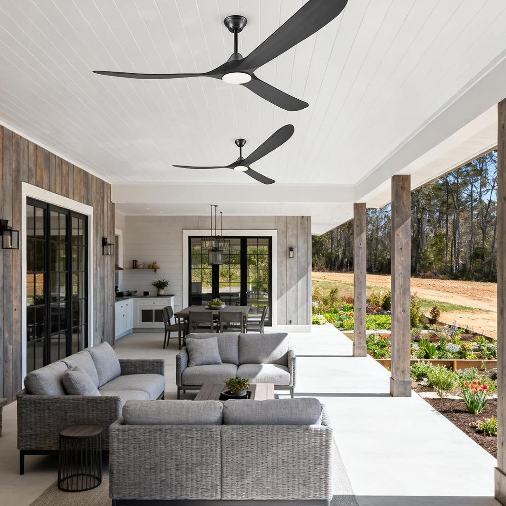 82' Large Indoor Outdoor Ceiling Fan with Light - Remote/App/Alexa Control, 3 Wood Blade, High CFM Quiet Energy Efficient Reversible, Damp-rated for Patios Porch Garage Shop, Modern Black Industrial