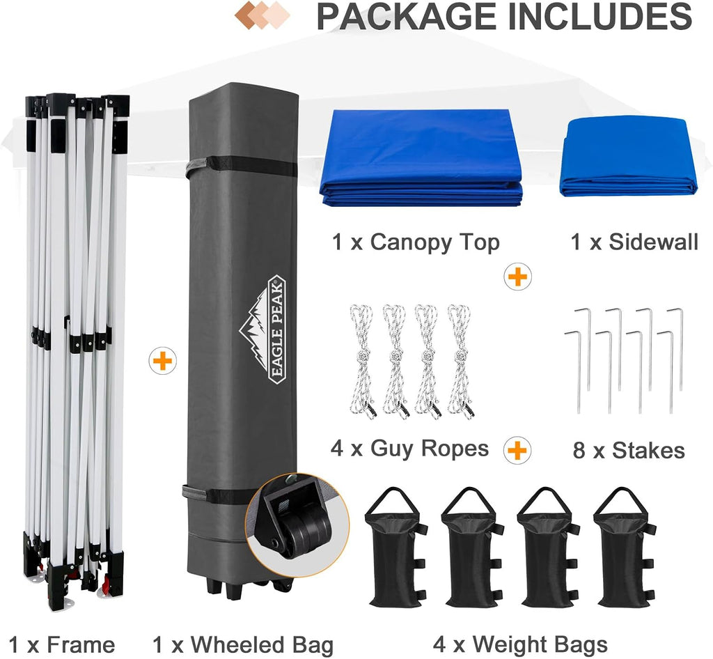 EAGLE PEAK Commercial Canopy 12x12 Pop Up Canopy Tent with 1 Sidewall, Easy Setup Heavy Duty Instant Event Shelter for Vendors & Markets, Outdoor Sun Shade, Blue