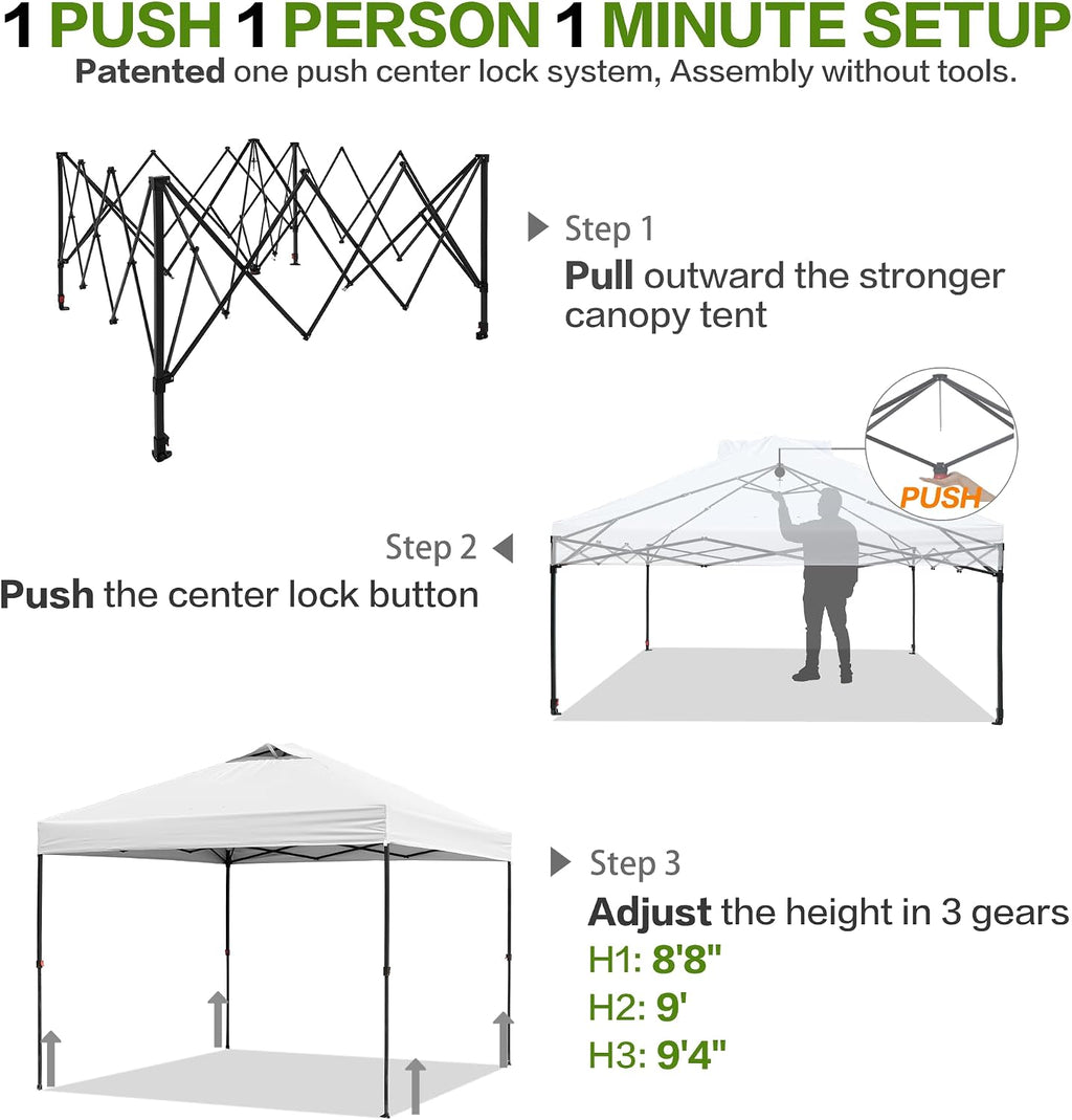 Tunbne 10'x10' Pop Up Canopy Tent with 1 Sidewall and 6 Pockets, One Push Setup, Instant Shade Tent with Vented Roof for Beach Patio Outdoor, Case, 8 Stakes, 4 Ropes, 4 Sandbags (White)