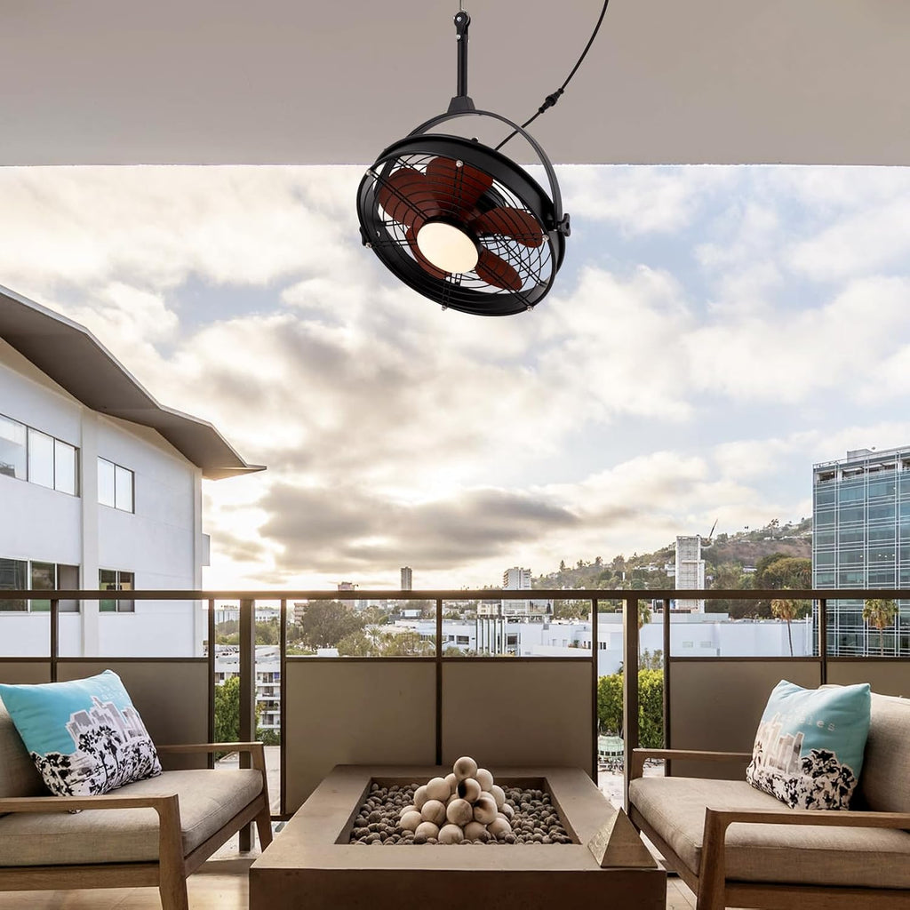 25 Inch Outdoor Ceiling Fan with Lights and Remote, Waterproof Gazebo Hanging Fan with 3CCT Dimmable, Black Plug in Caged Ceiling Fan for Patios Porch Pergola,Canopy