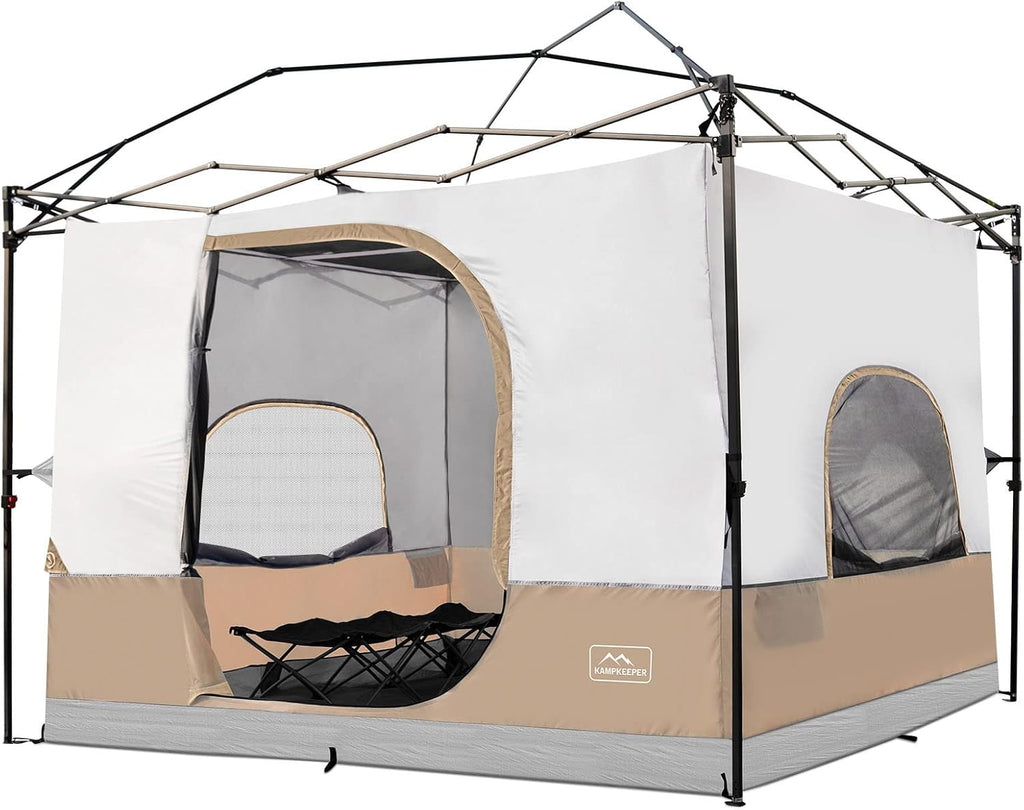KAMPKEEPER Camping Inner Tent for Pop Up Canopy, Converts 10'x10' Straight Leg Canopy into Camping Tent–Fully Vented Roof(Top & Frame NOT Included) (Khaki, Classic)