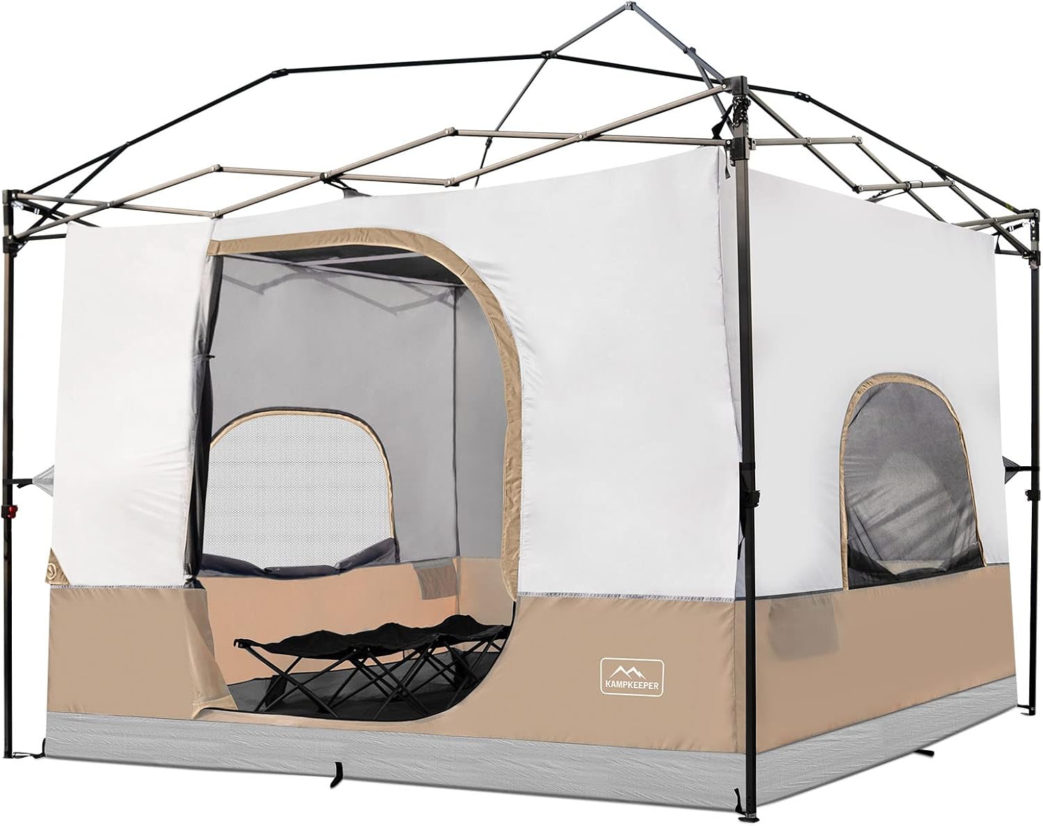 KAMPKEEPER Camping Inner Tent for Pop Up Canopy, Converts 10'x10' Straight Leg Canopy into Camping Tent–Fully Vented Roof(Top & Frame NOT Included) (Khaki, Classic)