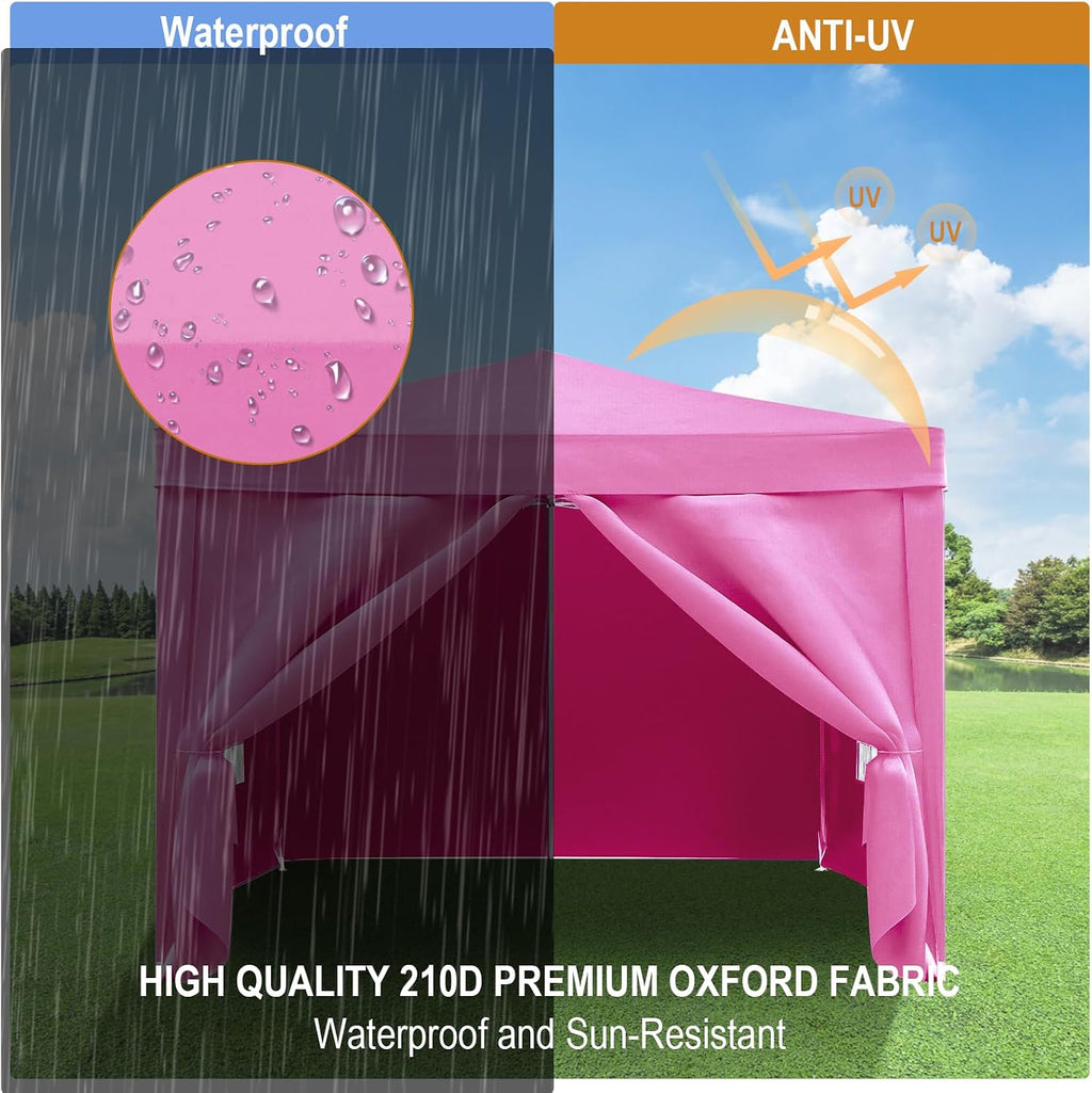 10x10 Pink Pop Up Canopy Tent Heavy Duty with 4 sidewalls Commercial Outdoor Party Tent Event Wedding Tents Instant Canopy Gazebo with Carry Bag UPF 50+ Waterproof