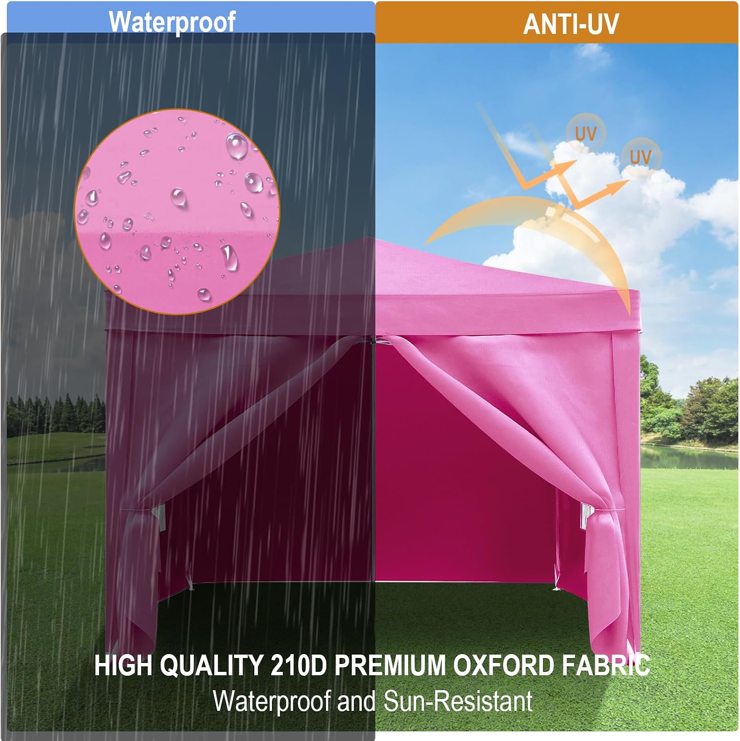 10x10 Pink Pop Up Canopy Tent Heavy Duty with 4 sidewalls Commercial Outdoor Party Tent Event Wedding Tents Instant Canopy Gazebo with Carry Bag UPF 50+ Waterproof