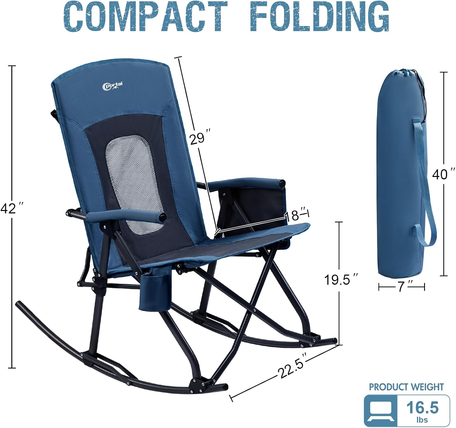 PORTAL Oversized Folding Rocking Camping Chair Portable Outdoor Rocker with High Back Hard Armrests Carry Bag, Supports 400 lbs