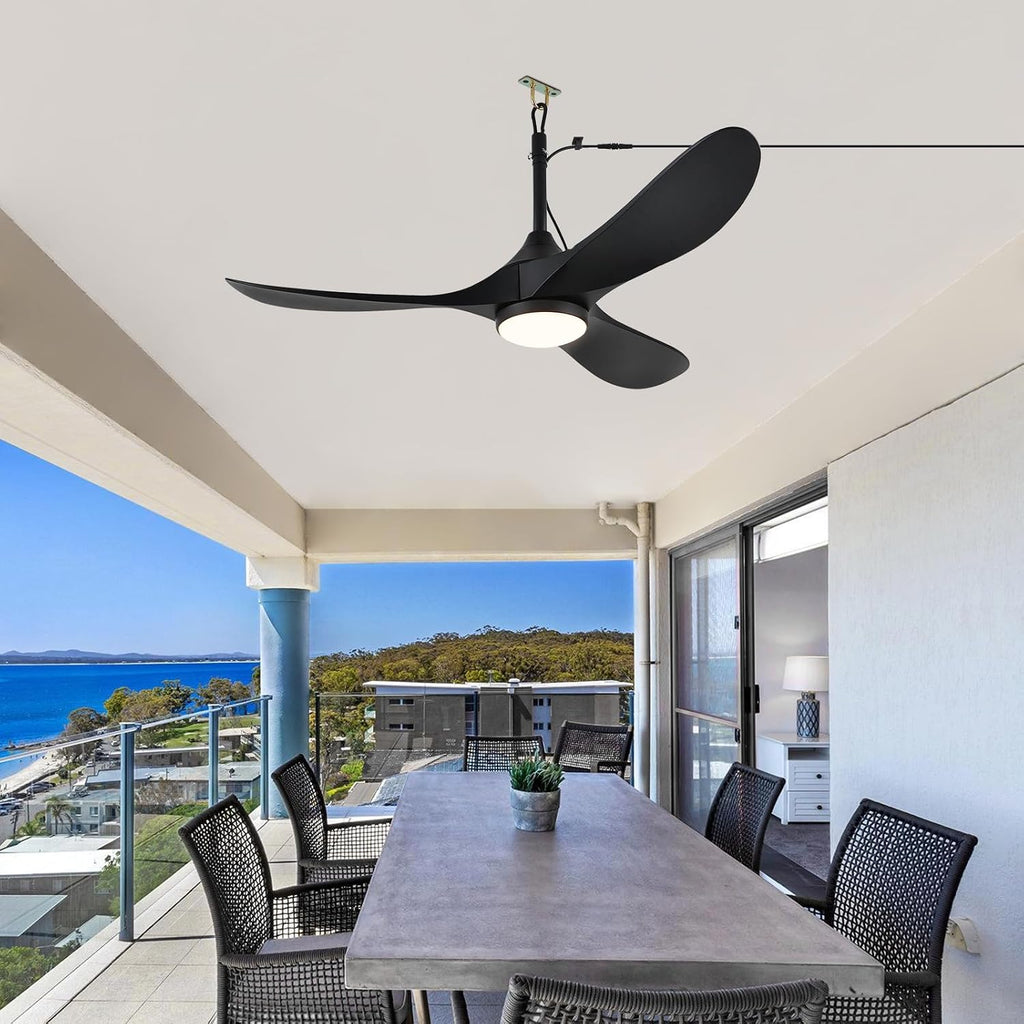 Outdoor Ceiling Fan with Light Waterproof - Plug in Hanging Hook for Patio, Porch, Gazebo - 42 inch Wet Rated Weatherproof Exterior Black 3 Blades Ceiling Fan with Remote