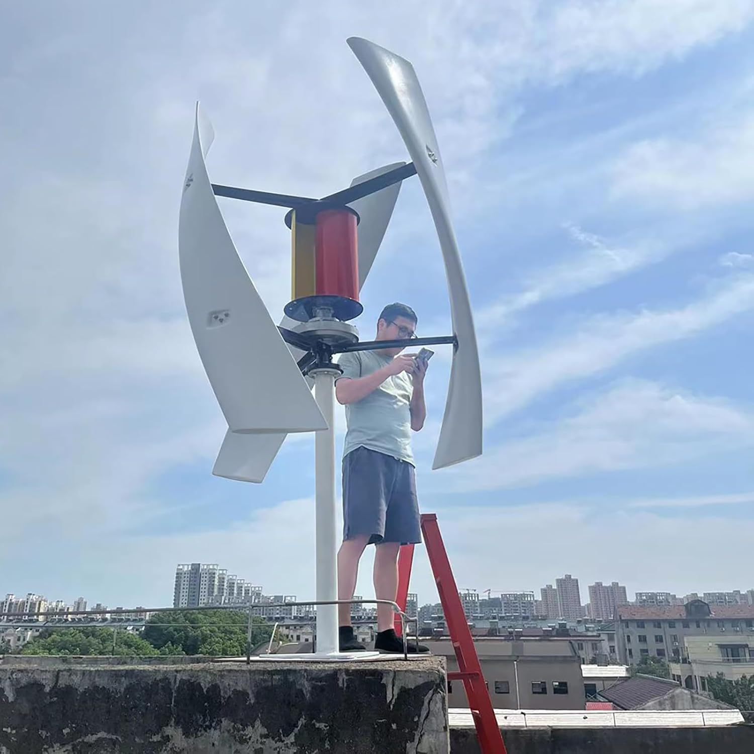 FLTXNY 2000W 48V AC Maglev Generator Vertical Wind Turbine Generator VAWT 2KW Axis Wind Turbine Kits 1.64M Blades with MPPT Charge Controller Home Free Energy for Off Grid System