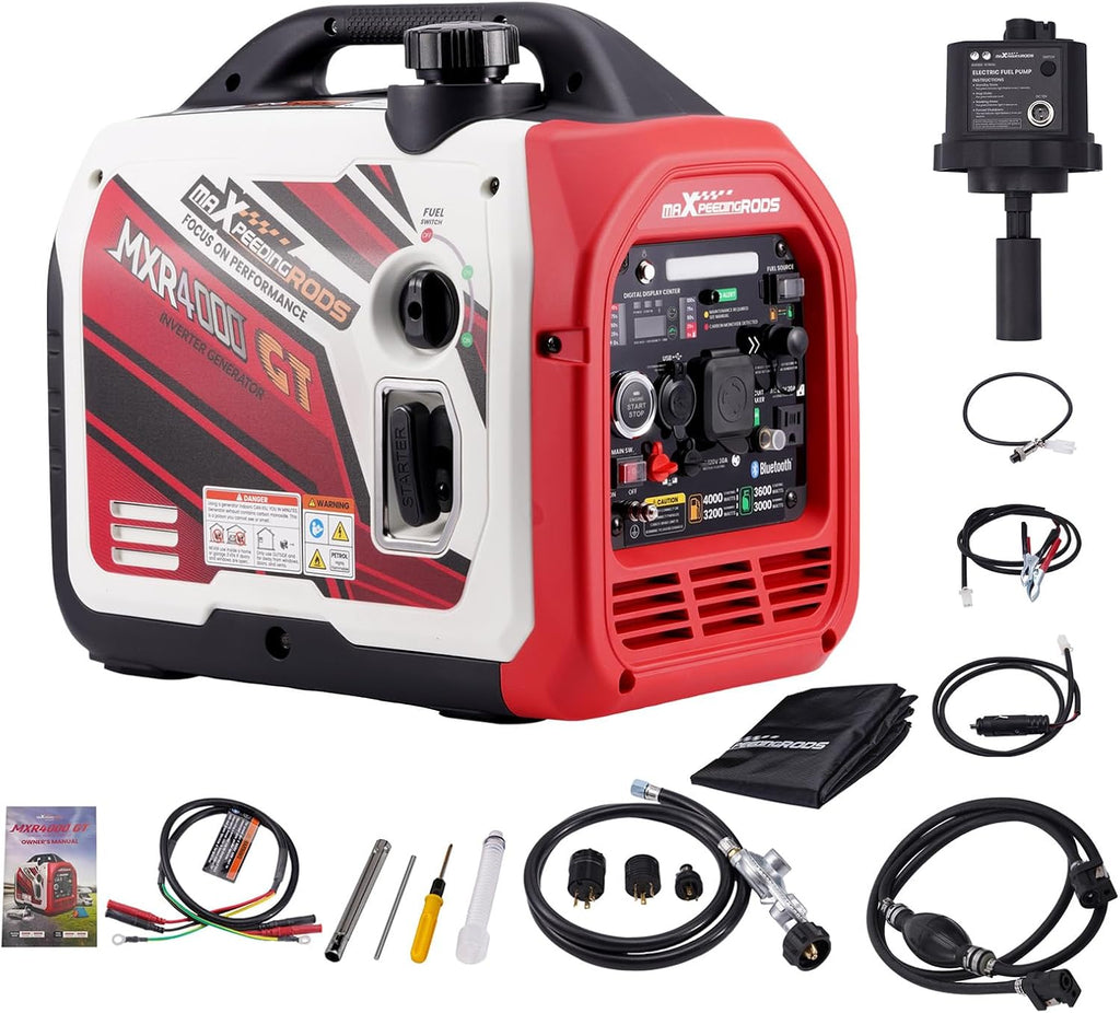 maXpeedingrods 4000 Watt App Remote Control Dual Fuel Inverter Generator with Gasoline Electric Fuel Pump