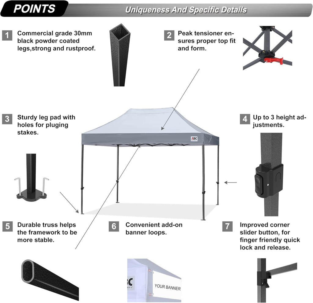 ABCCANOPY Patio Pop Up Canopy Tent 8x12 Commercial-Series (Gray)