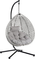 Egg Hanging Chair with Stand, Indoor Outdoor Hammock Egg Chair with Cushion for Patio Bedroom Balconyg Egg Chair (Grey+Grey)
