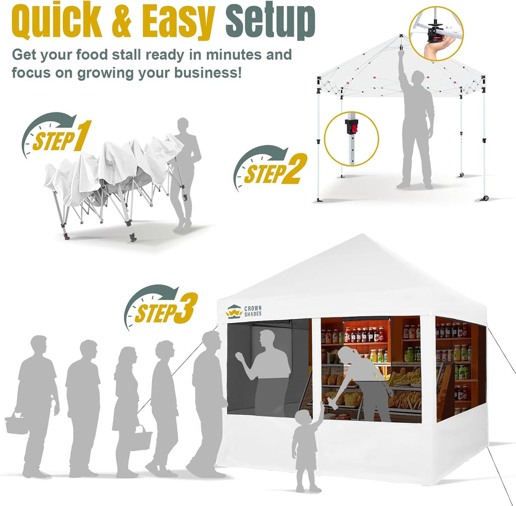 CROWN SHADES Pop Up Canopy Tent with 4 Mosquito Netting, Instant Commercial Tent with 1-Person Setup Patended Centerlock, 400D Silver Coated Fabric, 4' Wheels, Sto'N Go Bag,