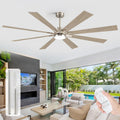 72 Inch Outdoor Ceiling Fan for Patio with Lights, Large Silver Industrial DC Motor Ceiling Fan with Light, Damp Rated Indoor or Covered Outdoor Ceiling Fans for Living Room Sunroom Porch Patio
