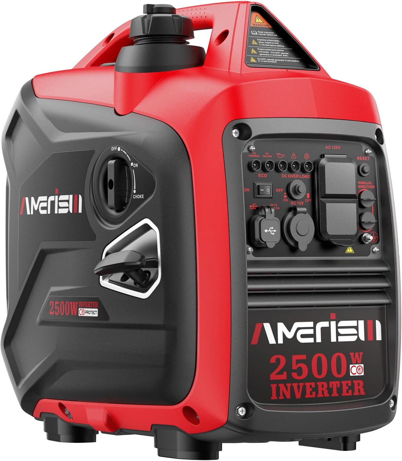 AMERISUN Gas Powered Inverter Generator 2500W - Super Quiet Gas Generator with CO Sensor, EPA Compliant for Camping, Tailgating, and Home Use