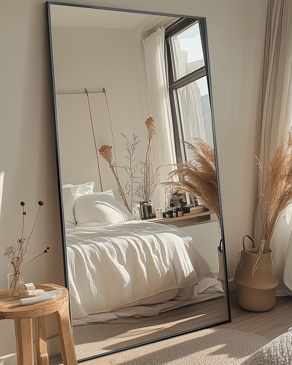 Antok Full Length Mirror, 44'x88' Floor Mirror with Stand, Hanging Mounted Mirrors for Bedroom, Living Room, Cloakroom, Dining Room, Black, Rect