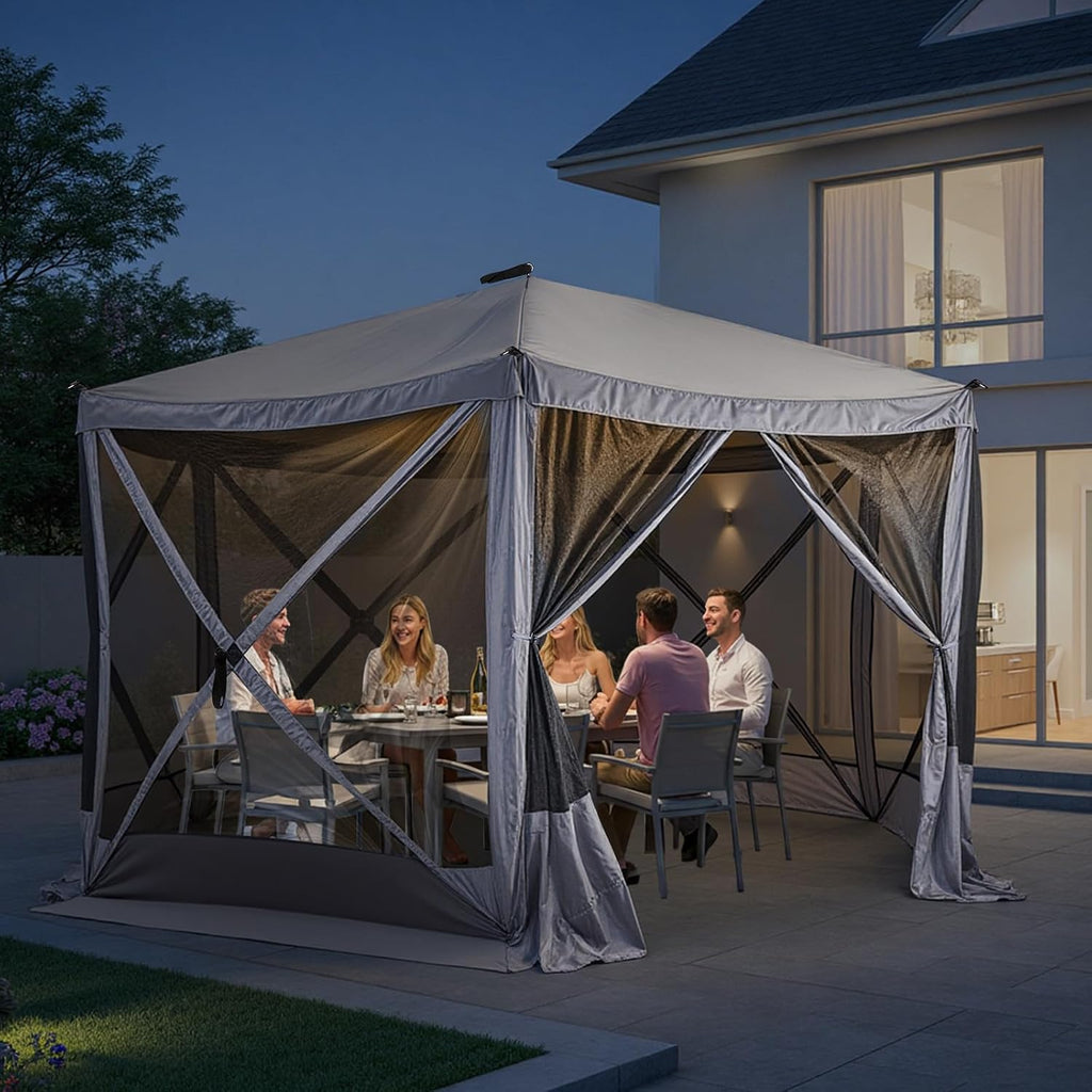 VINGLI 12x12 Pop Up Gazebo Tent, Portable Easy Up Screen Tent for Camping with Mosquito Netting, Camping Canopy Shelter with Carry Bag, Ground Stakes