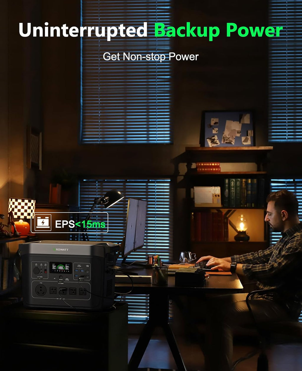 GROWATT Portable Power Station with 200W Solar Panel，Black Infinity 2000 Electric Solar Generator，2048Wh LifePO4 Battery, 2200W AC Output for Home Use, Outdoor Camping, RVs and Emergency Backup