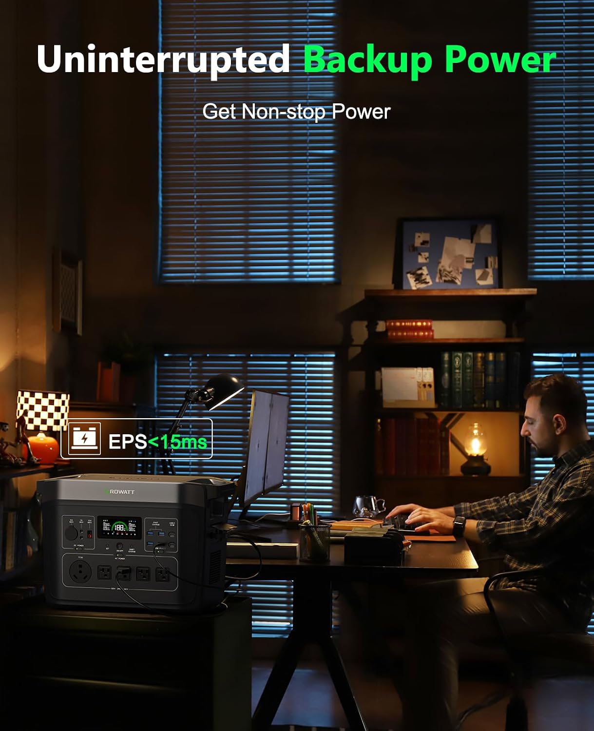 GROWATT Portable Power Station with 200W Solar Panel，Black Infinity 2000 Electric Solar Generator，2048Wh LifePO4 Battery, 2200W AC Output for Home Use, Outdoor Camping, RVs and Emergency Backup