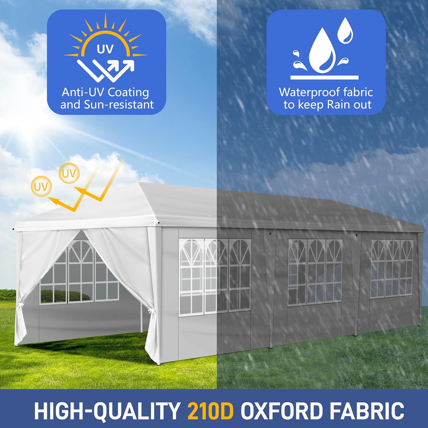 Bonnlo 6.5x6.5ft Pop Up Canopy, Outdoor Easy Up Party Tent w/Sidewalls, Patio Portable Gazebo for Party, Event, Camping (White, 10x30ft)
