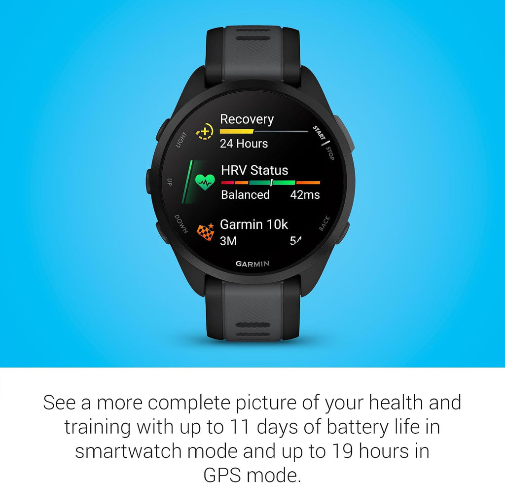 Garmin Forerunner 165 Music, Running Smartwatch, Colorful AMOLED Display, Training Metrics and Recovery Insights, Music on Your Wrist, Black