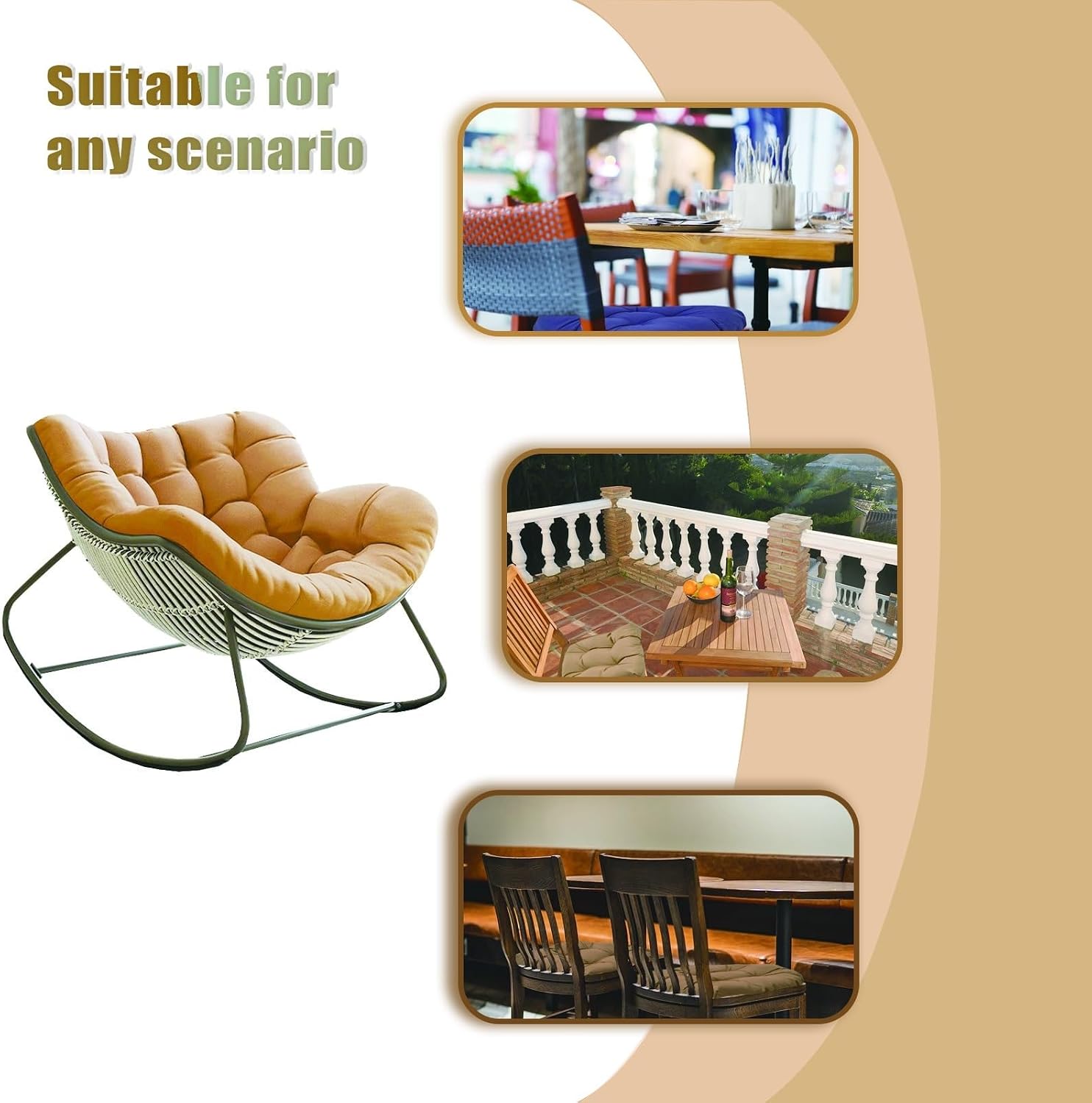 Patio Egg Rocking Chair Cushion, Royal Papasan Chair Cushion, Oversize Indoor Reading Chair Cushion for Living Room Front Porch Garden Balcony Lawn(Only Cushion)