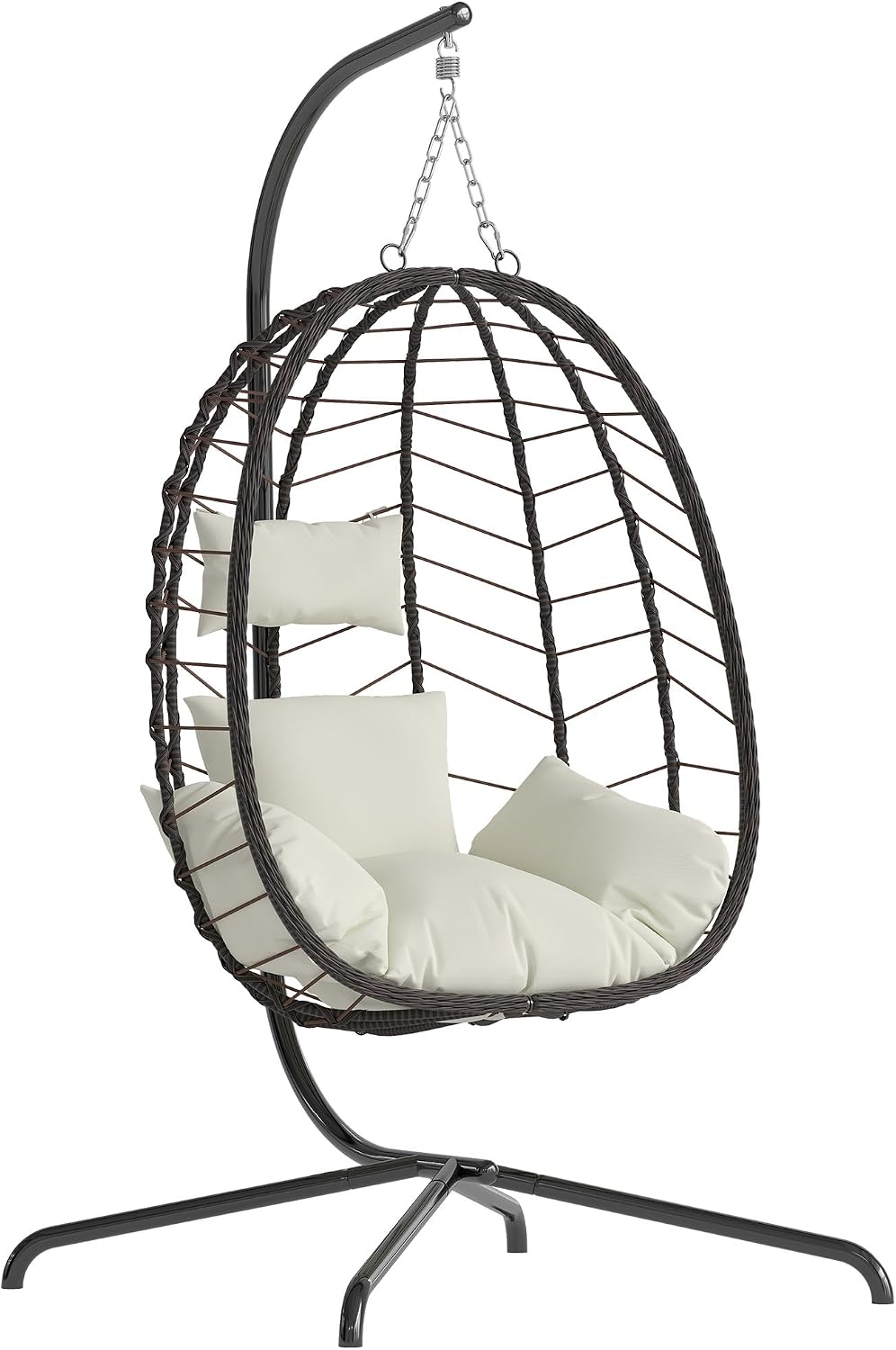 Egg Chair with Stand, Patio Wicker Hanging Chair, Hammock Swing Chair, 350LBS Capacity for Bedroom, Balcony(BR-BE)