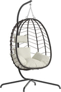 Egg Chair with Stand, Patio Wicker Hanging Chair, Hammock Swing Chair, 350LBS Capacity for Bedroom, Balcony(BR-BE)