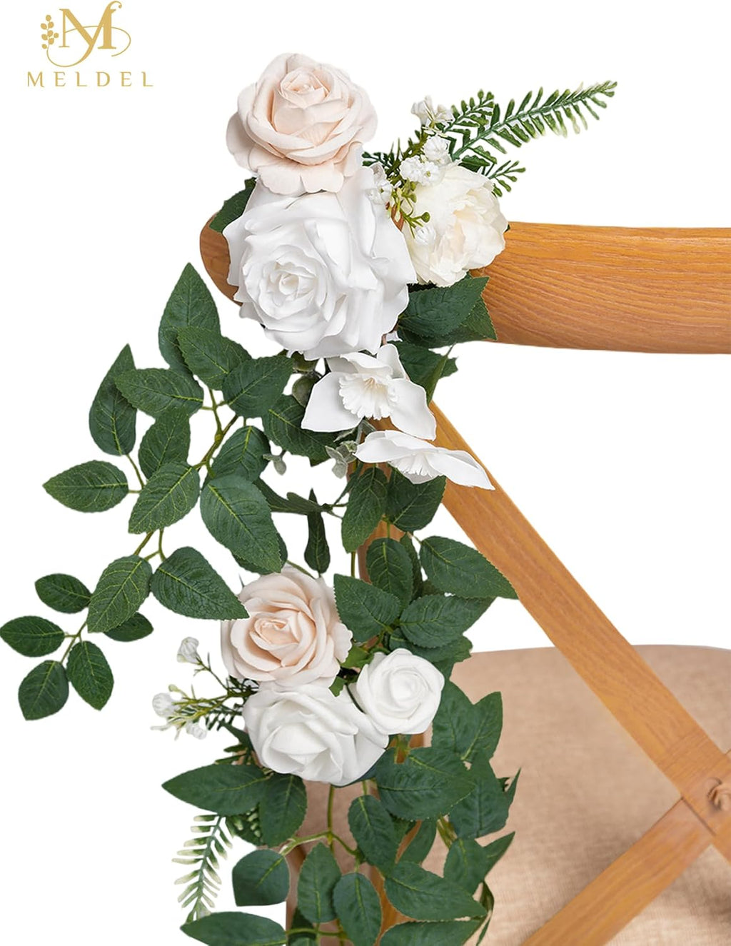 10pcs Wedding Aisle Decorations Chair Floral Swag Artificial Pew Flowers Hanging Garland White & Champagne for Ceremony Reception Church Rose Floral Faux Arrangement Party Outdoor Garden Decor