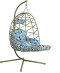 Hanging Egg Chair with Stand & Leg Rest,Rattan Wicker Swing Chair with Cushion,Patio Basket Hanging Chair Wicker Hammock Chair for Indoor Outdoor Bedroom Garden,300LBS (Coffee Rattan&Floral Cushion)