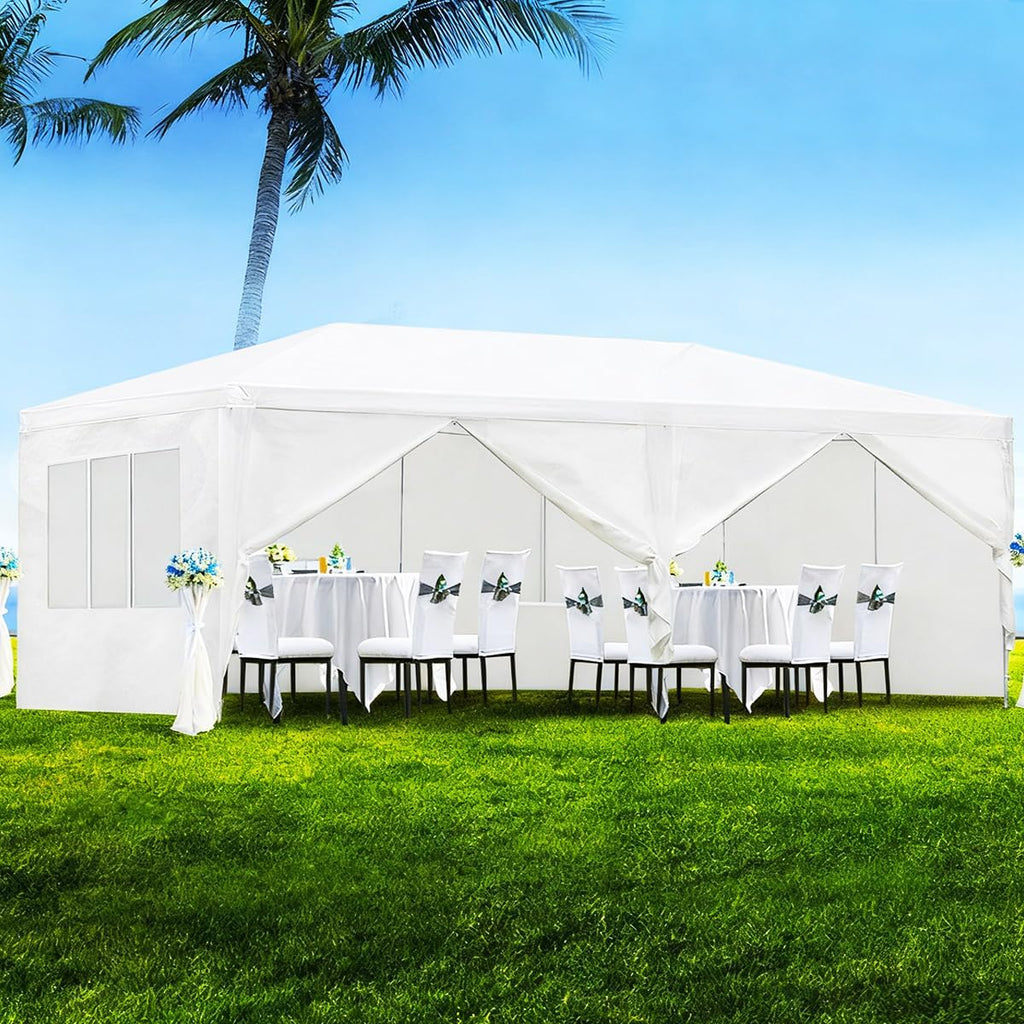 10X20' Outdoor Party Tent with Waterproof for Wedding, Party Tent with Removable Sidewalls, Pop Up Gazebo with Event (White)