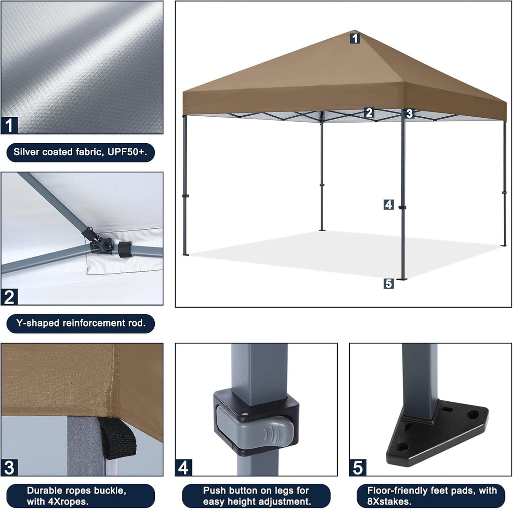 COOSHADE Durable Easy Pop Up Canopy Tent 12x12Ft(Khaki)