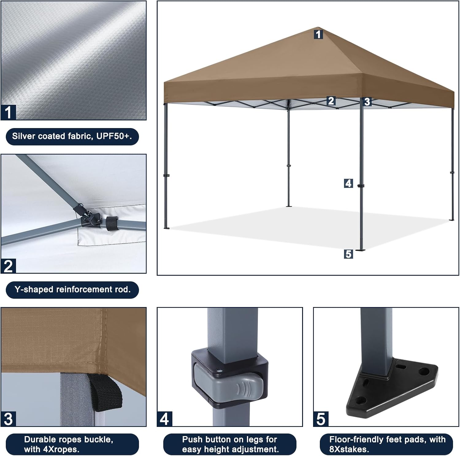 COOSHADE Durable Easy Pop Up Canopy Tent 12x12Ft(Khaki)