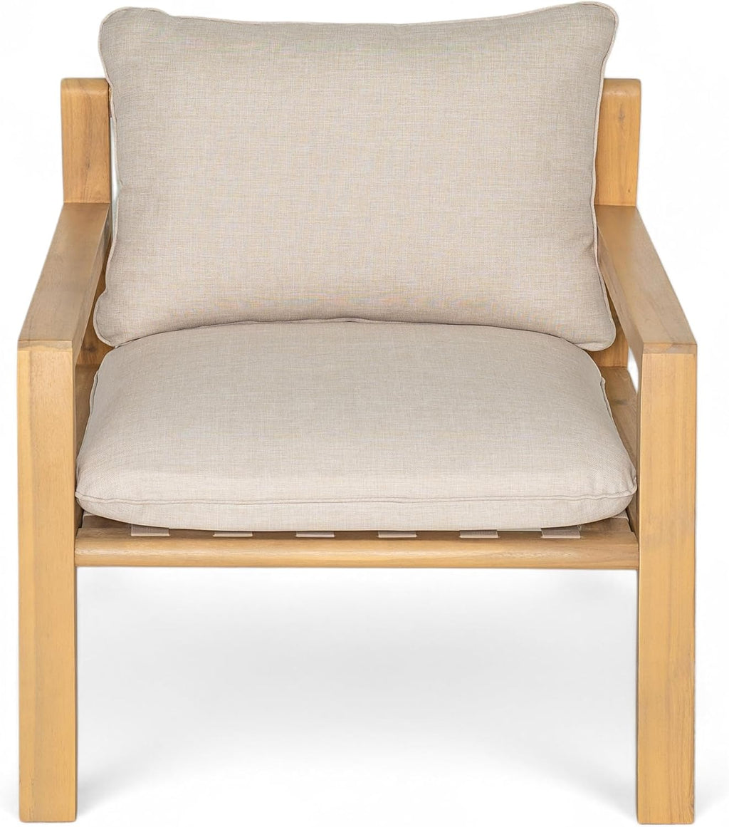 Outdoor Acacia Wood Armchair Patio Furniture Club Chair, Deep Seating with Soft Cushions for Porch, Garden, Backyard
