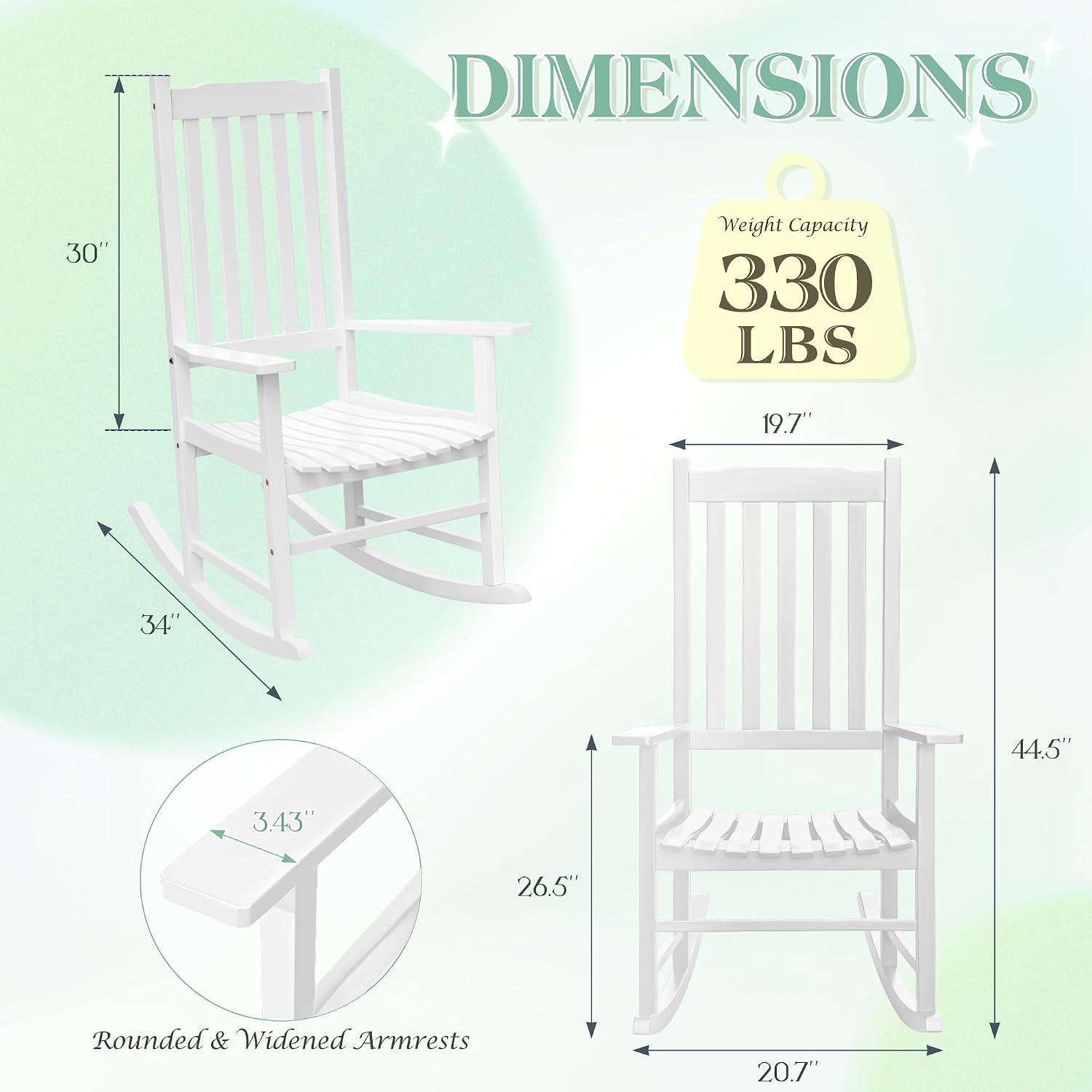 Flamaker Outdoor Rocking Chair Oversized Wooden Patio Chairs with Widened Armrest High Back Porch Rocker for Lawn, Garden, Backyard, Fire Pit (White)