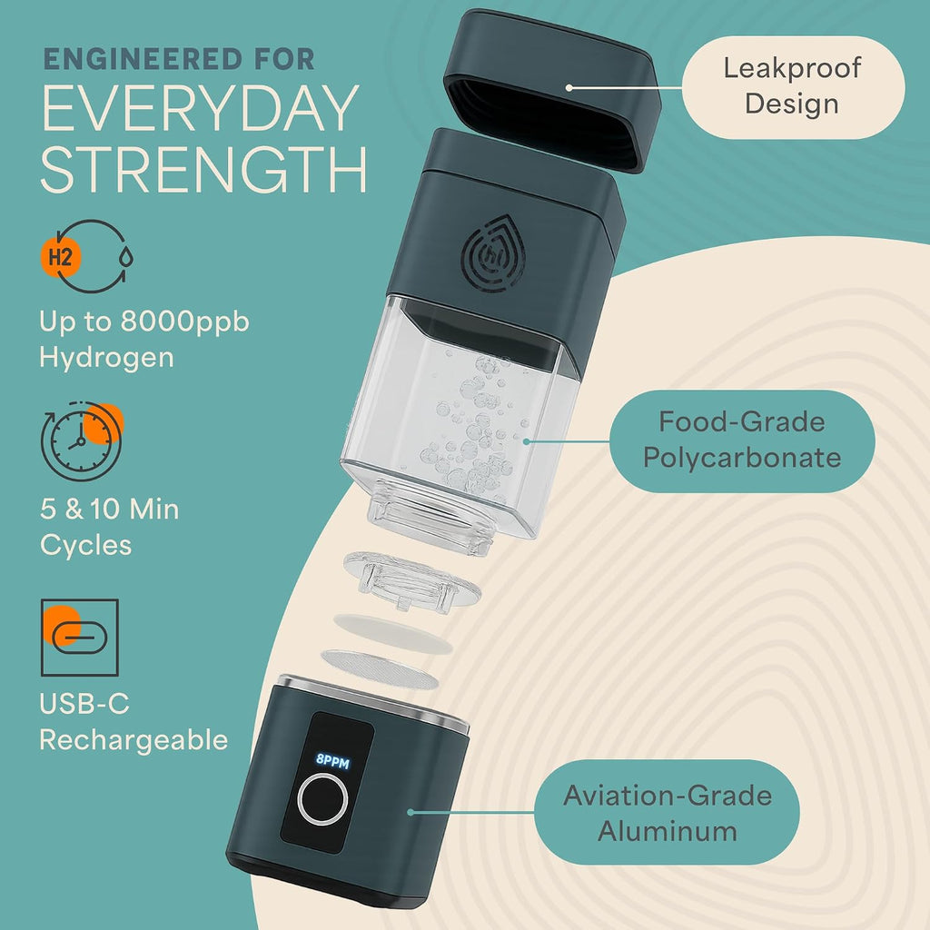 Lifepro Hydrogen Water Bottle Generator with SPE/PEM Technology – HydroLife Peak Portable Hydrogen-Boosting Water Machine Upto 8000ppb with OLED Display & USB-C Charging – 9.5oz, Polycarbonate Body