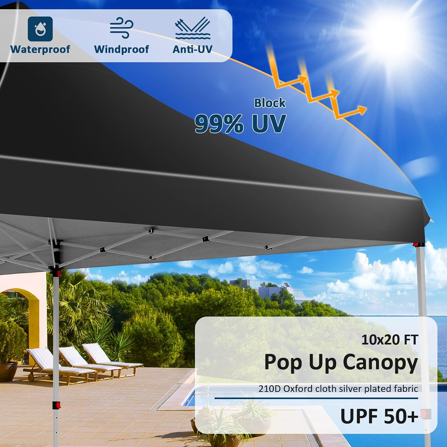 COBIZI 10x20ft Pop Up Canopy Tent with 6 Removable Sidewalls, Easy Up Commercial Canopy, Waterproof and UV50+ Gazebo with Portable Bag, Adjustable Leg Heights,Party Tents for Parties, with 4 Sandbags