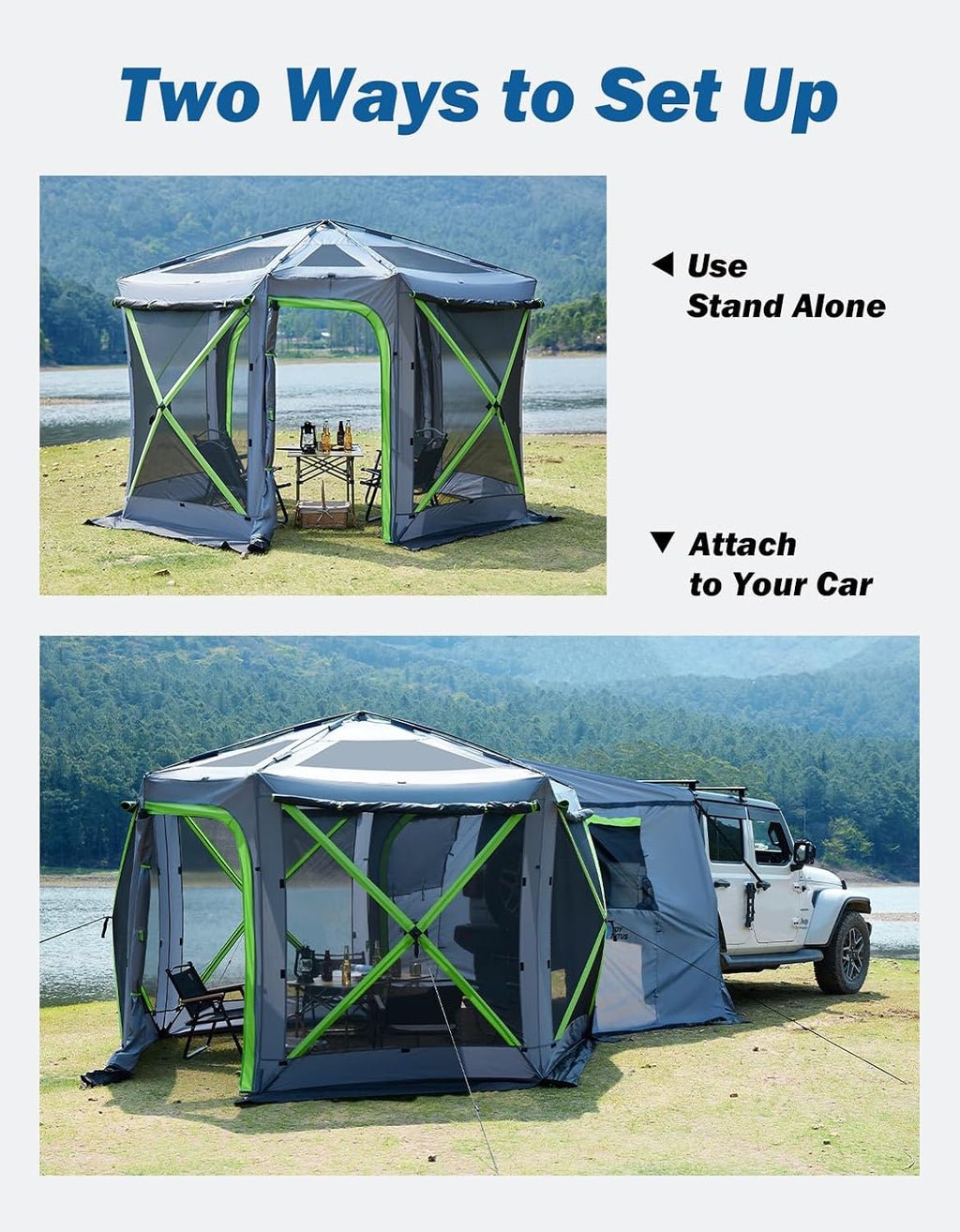 JOYTUTUS Dual-Use Pop up SUV Tents for Camping, 10x10.5 Ft Big Space 2 Rooms Car Tent, SUV Tailgate Tent for Family Camping, 5 Sides Canopy, Portable Carry Bag