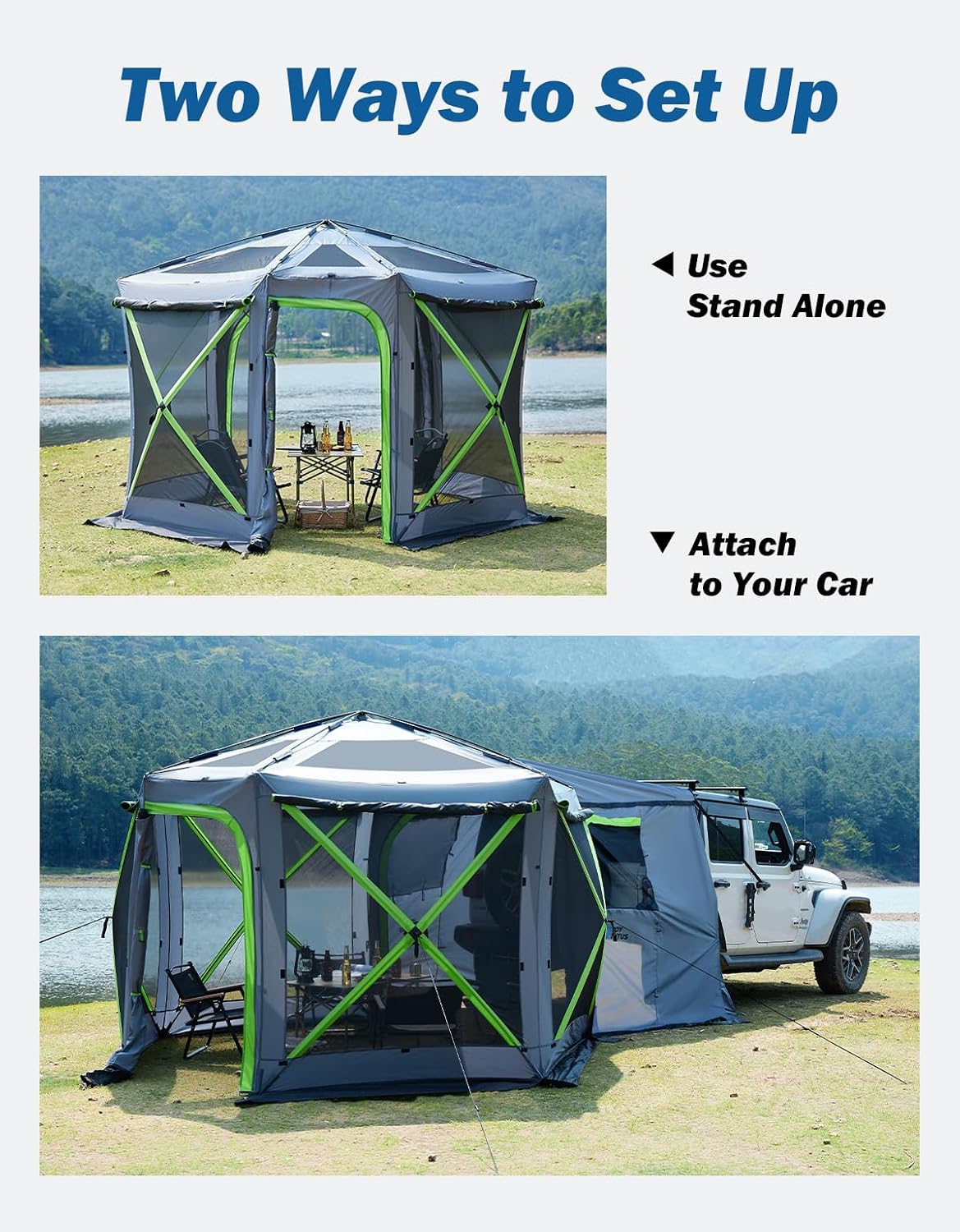 JOYTUTUS Dual-Use Pop up SUV Tents for Camping, 10x10.5 Ft Big Space 2 Rooms Car Tent, SUV Tailgate Tent for Family Camping, 5 Sides Canopy, Portable Carry Bag