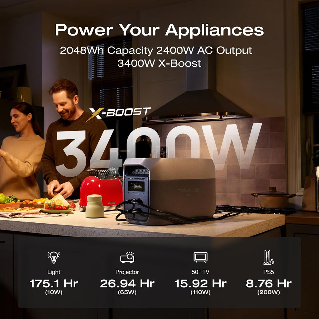 EF ECOFLOW Portable Power Station DELTA 3 Max with AC Charging Cable, 2048Wh LiFePO4 Battery, 3400W X-Boost Output, Ultra-Fast 0-80% Charging in 1.13 Hr, Home Backup & RV Camping