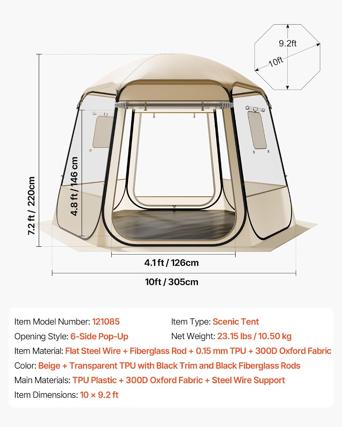 VEVOR Pop up Sports Tent, 8 Sizes Optional Clear Bubble Tent for 1-6 Person, Waterproof Outdoor Pod with Floor Mat & Top Cover, Garden Igloo Dome Tents Camping Shelter for Sports Watching