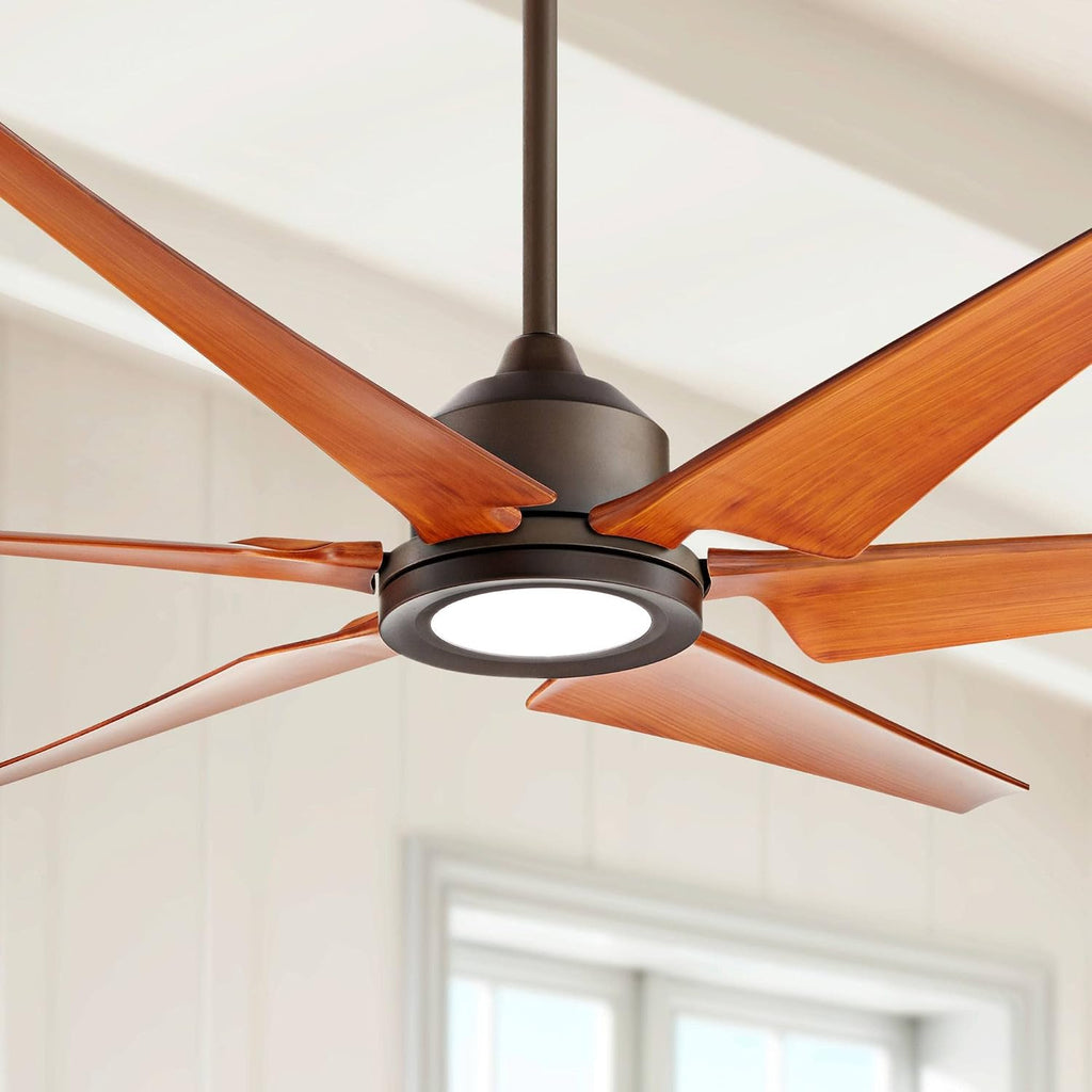 Casa Vieja 72' Power Hawk Modern Large Indoor Outdoor Ceiling Fan with Light LED Remote Control Oil Rubbed Bronze Painted Wood Damp Rated for Patio Exterior Roof House Porch Gazebo Garage Barn