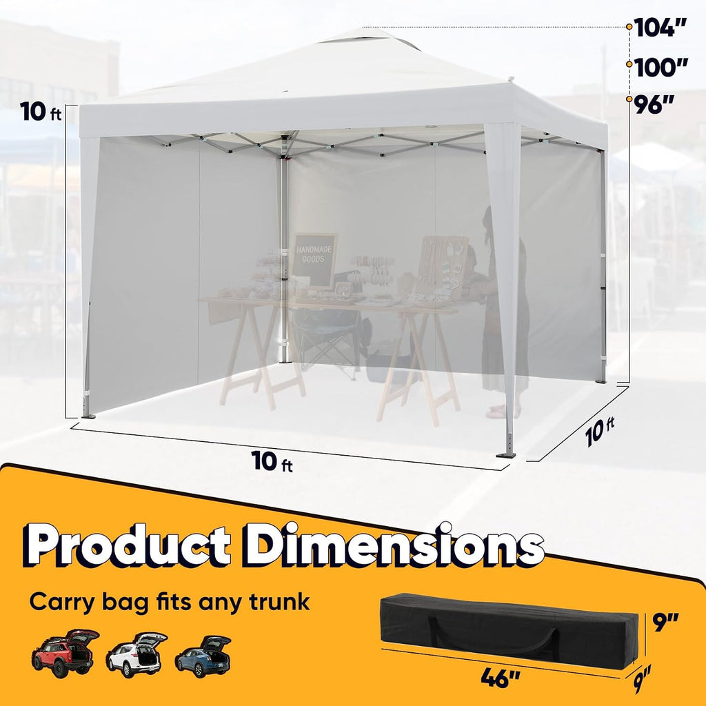 Quictent 10x10 Pop Up Canopy Tent with 2 Sidewalls, Instant Setup Gazebo for 1 Person, Portable & Compact, Waterproof & UV Protection, Ideal for Camping, Beach, Parties, and Outdoor Events