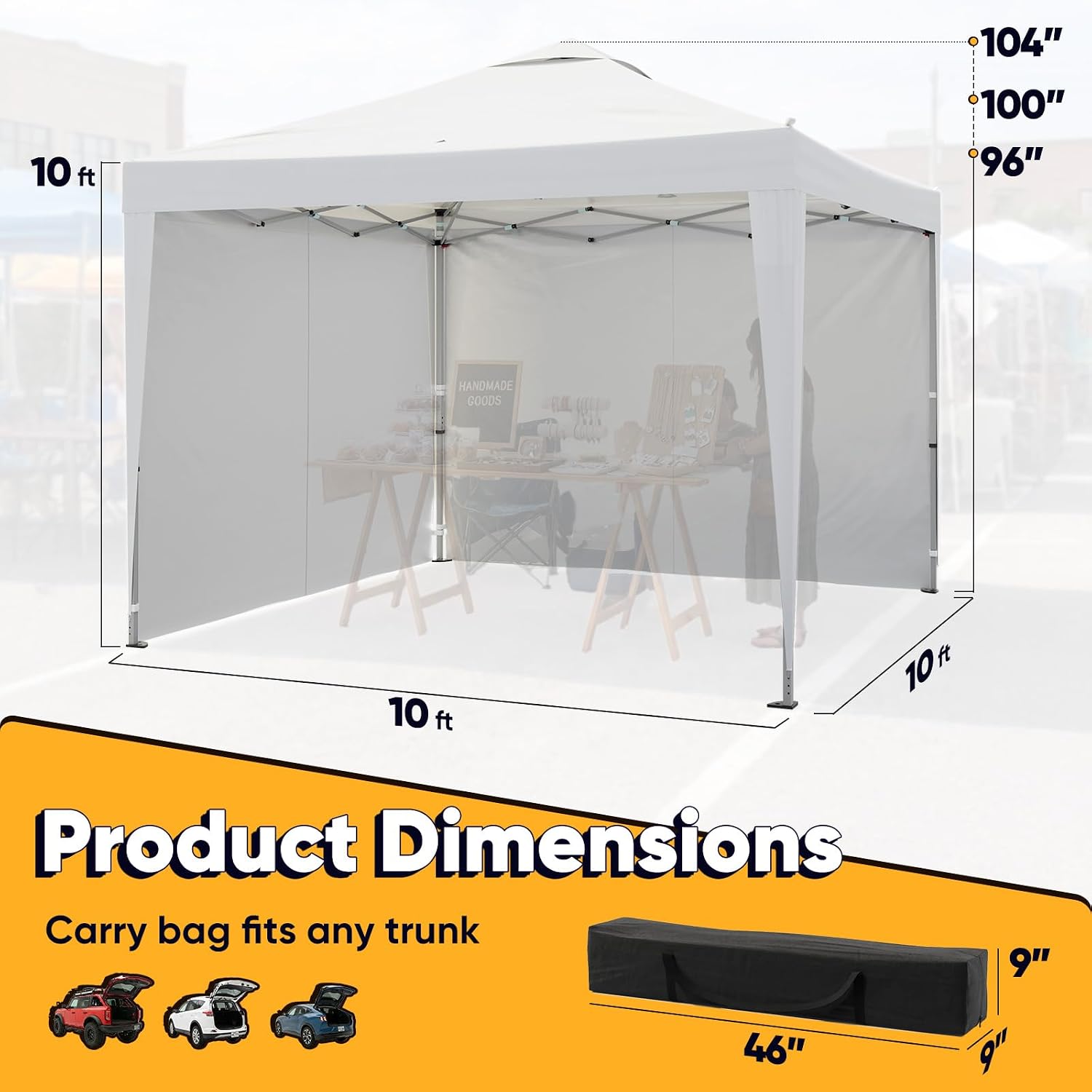 Quictent 10x10 Pop Up Canopy Tent with 2 Sidewalls, Instant Setup Gazebo for 1 Person, Portable & Compact, Waterproof & UV Protection, Ideal for Camping, Beach, Parties, and Outdoor Events