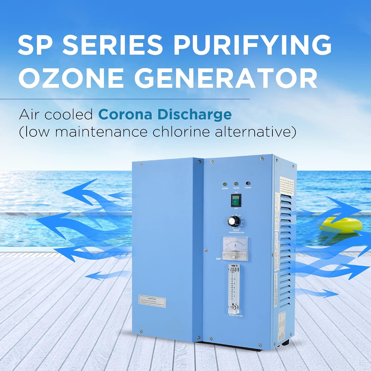 SP-5G, 5g/hr. Swimming Pool Water Ozone Generator, Cleaner, and Purifier Restores Clear, Chlorine-Free Water, Keep Water Crystal Clear,15,000 gallons Water Capacity