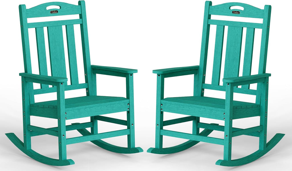 Ciokea Oversized Outdoor Rocking Chairs Set of 2, 380lbs Heavy-Duty Large Patio Rocker, High Back Cozy Porch Chairs, Weather Resistant Patio Rocking Chairs for Outside, Fire Pit, Deck, Aruba Blue
