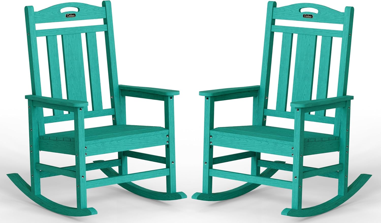 Ciokea Oversized Outdoor Rocking Chairs Set of 2, 380lbs Heavy-Duty Large Patio Rocker, High Back Cozy Porch Chairs, Weather Resistant Patio Rocking Chairs for Outside, Fire Pit, Deck, Aruba Blue