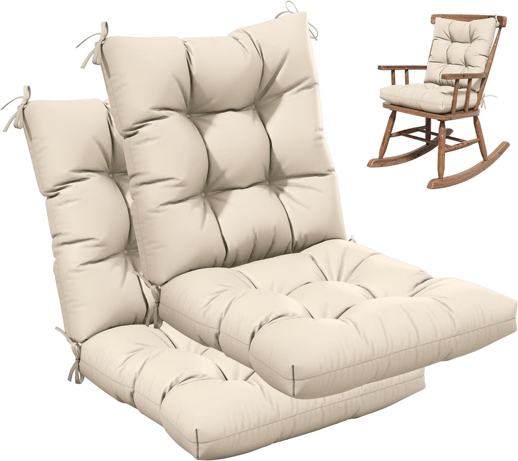 2sets Rocking Chair Cushion Set,Outdoor Patio Chair Cushions,Waterproof and Fade-Resistant Replacement Tufted Pads with Ties for Indoor Outdoor Rocker/Patio/Swing Chair,42 x 21 x 5 Inches