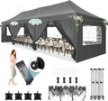 HOTEEL 10x30 Pop Up Canopy with 8 Sidewalls, Easy Setup Party Tent with Weight Bags, Wheeled Bag, Waterproof Event Shelter with Extra Roof Height for Backyard, Wedding (Green Gray)