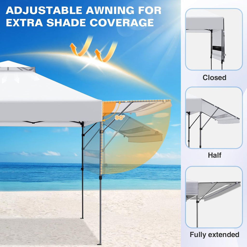 EAGLE PEAK 17x10 Pop up Gazebo Canopy Tent Outdoor Instant Canopy Shelter with Adjustable Dual Half Awnings (White)
