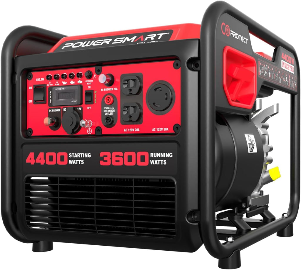 PowerSmart 4400W Portable Inverter Generator, Gas Powered, CO-Sensor, Lightweight & Quiet for Home Use and Emergency Backup, Camping, EPA Compliant