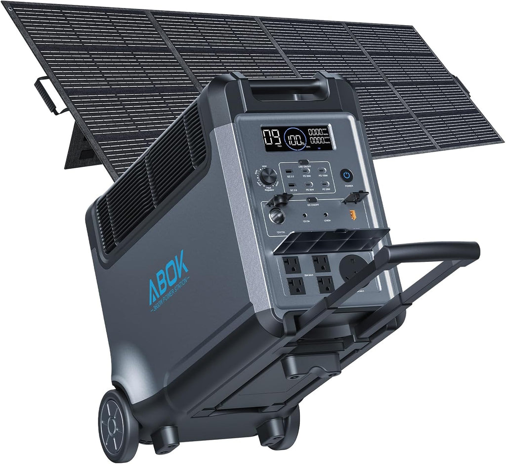 3840Wh ABOK Ark3600 Solar Generator Kit with 400W Solar Panel, 2000W Max Solar Input Electric 3600W Power Station for Garage, Home, Off-Grid Living, Camping, RVs, Outdoor Adventures, Power Outages